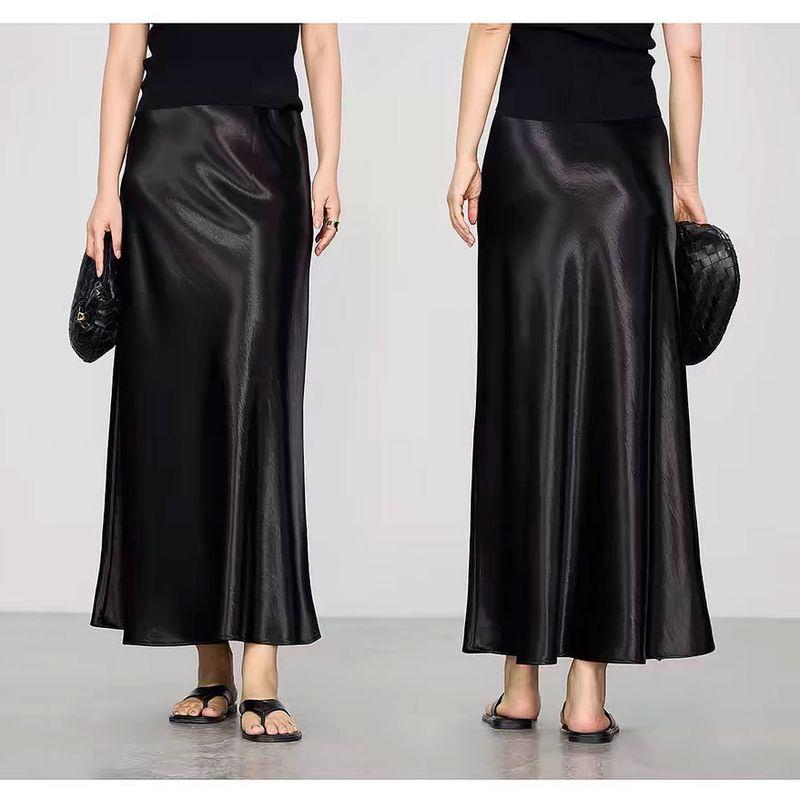 25 Spring and Summer New Vertical and Smooth Silky Glossy Satin Slimming Oblique Cutting A Word Sheath Fishtail Skirt Women
