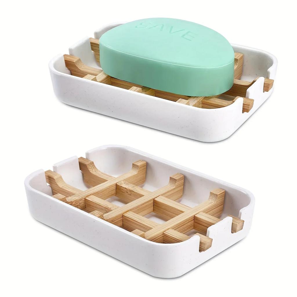 1Pcs Wooden Soap Dish Drain Soap Tray Sink Holder Soap Rack For Bathroom Multifunctional Storage Rack Household Bathroom Supply