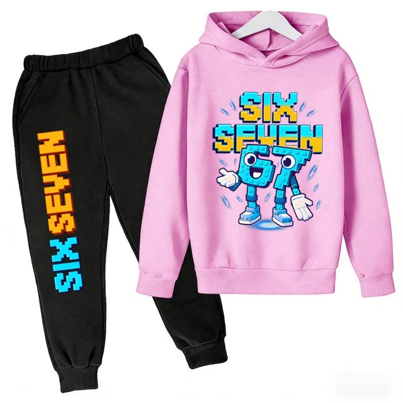 Ensemble De Survêtement Spring Steal A Brainrot 67 Six Seven Print Pour Enfants, Sweat-shirt + Pantalon