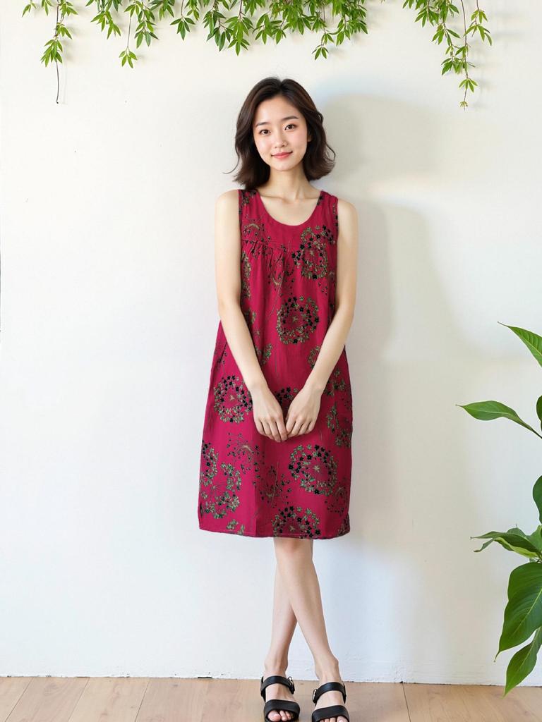 Plus Size Sleeveless Cotton Rayon Dress for Middle-Aged Women