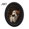 Niche Autumn Home Accents Halloween Wooden Door Hanging Sign, Oval Gothic Black Cat Ghost Wall Plaque, Retro Boho Style Festive Decor Waterproof