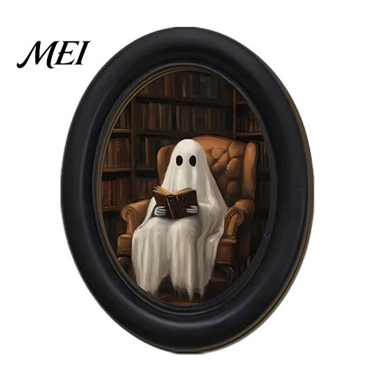 Niche Autumn Home Accents Halloween Wooden Door Hanging Sign, Oval Gothic Black Cat Ghost Wall Plaque, Retro Boho Style Festive Decor Waterproof
