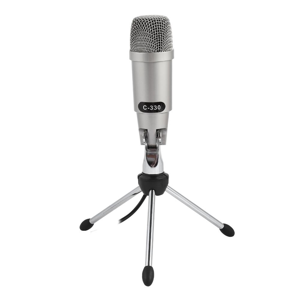 DC5V USB Condenser Microphone Online Voice Zinc Alloy Mic for Laptop Computer Silver