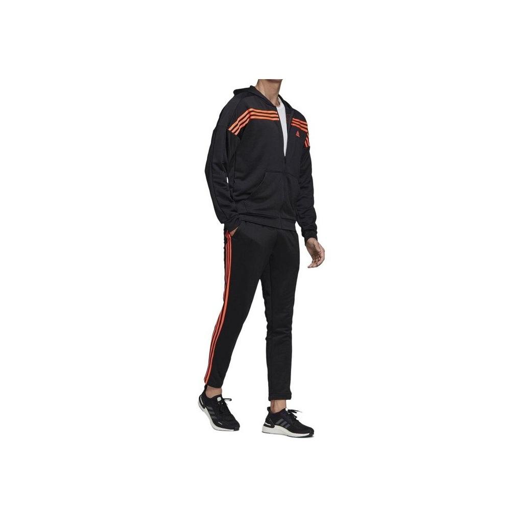 Adidas Quick-Drying Hooded Long Sleeve Jacket Comfortable Breathable Sports Pants Casual Sports Suit Unisex Sportswear Black FS6090