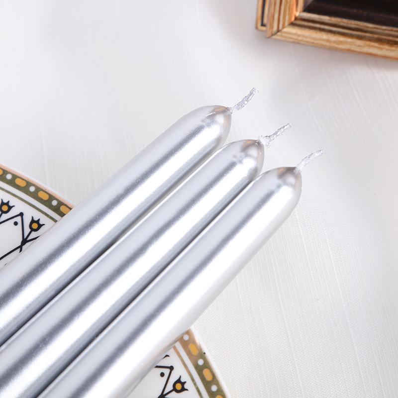 European Classic Electroplated Tapered Long Rod Candle Romantic Wedding Candlelight Dinner Odorless Color Rod Wax