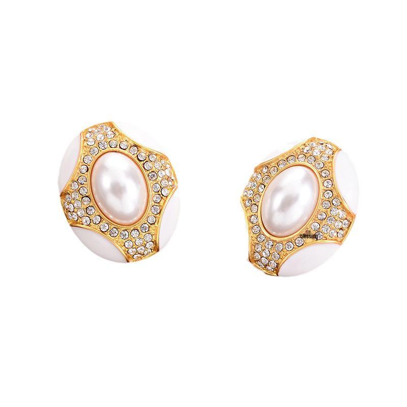 Vintage White Round Drop Earrings - French Retro Style Women's Light Luxury