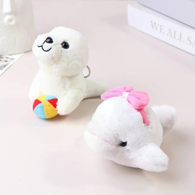 [New]Marine Animal Series Keychain Plush Animal Doll Sea Lion Killer Whale Skate Ray Whale Keyring Backpack Charms Bag Decor Toy