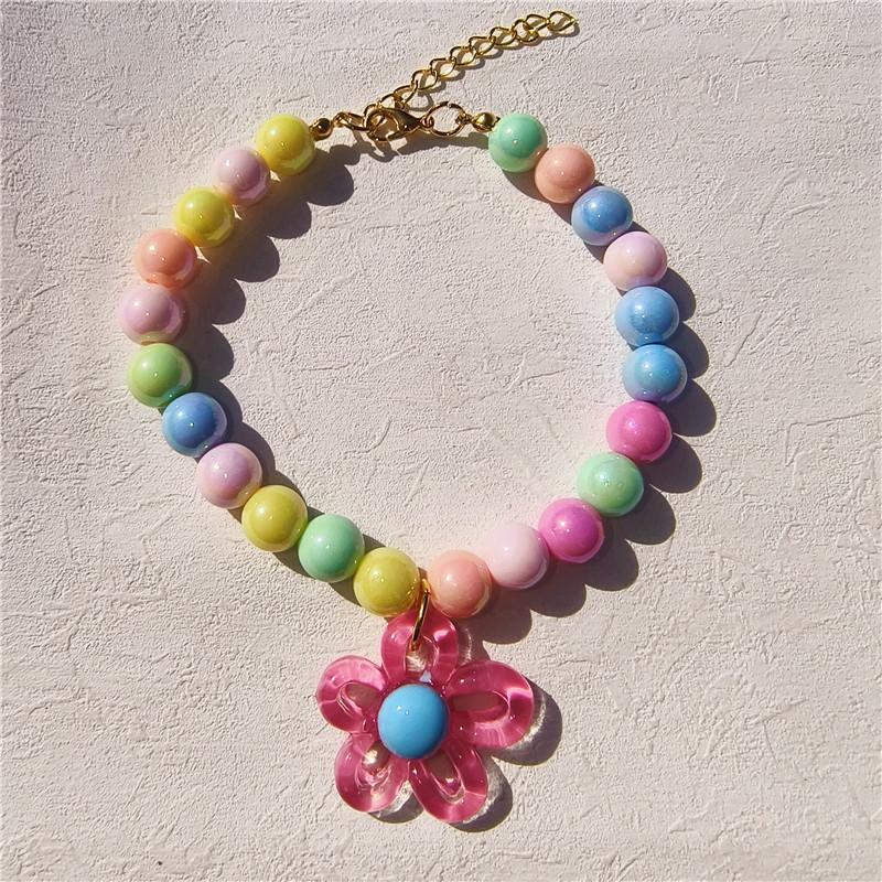 Handmade Color Beaded Pet Necklace Cute Flower Accessories Acrylic Cat and Dog Accessories Princess Style Decorative Collar