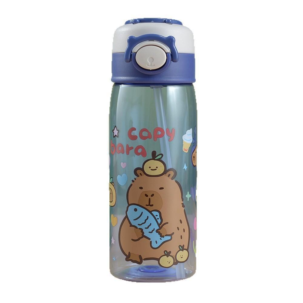 Cute Capybara Cartoon Plastic Cup Portable Handle Flip Lid Straw Cup High Appearance