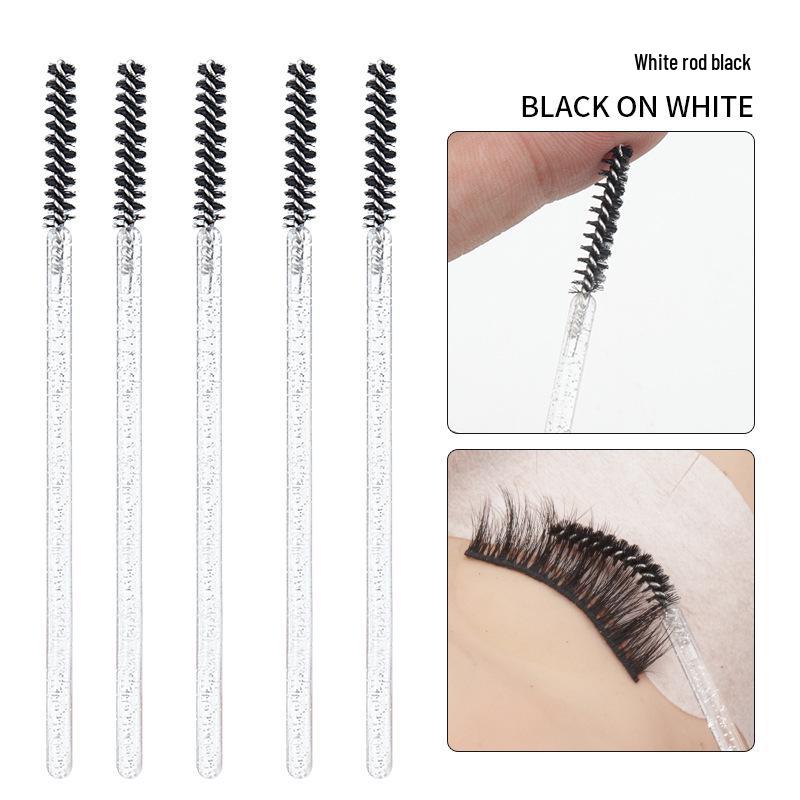 Crystal Handle Disposable Eyelash Brushes, Spiral Straight Comb - 50 Pack