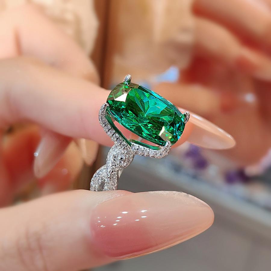 Heavy Industry Luxury Full Diamond Large Carat Ice Flower Cut Paraiba Ring High Carbon Diamond Tanzanian Blue Fat Rectangular Diamond Ring Women