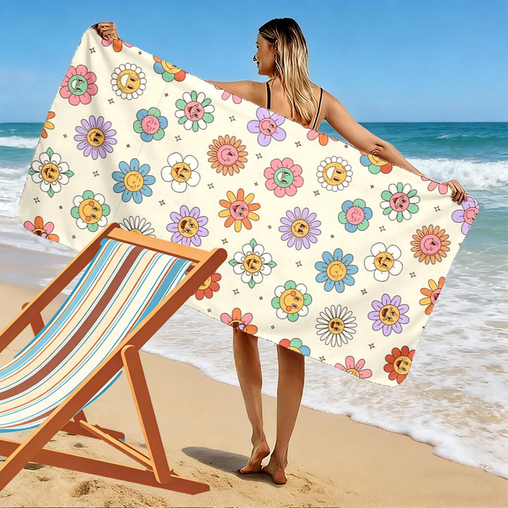 Buntes Lachendes Blumenmuster Handtuch Strandtuch schnelltrocknend für Reise Outdoor-Sport Joggen Strand und Schwimmen