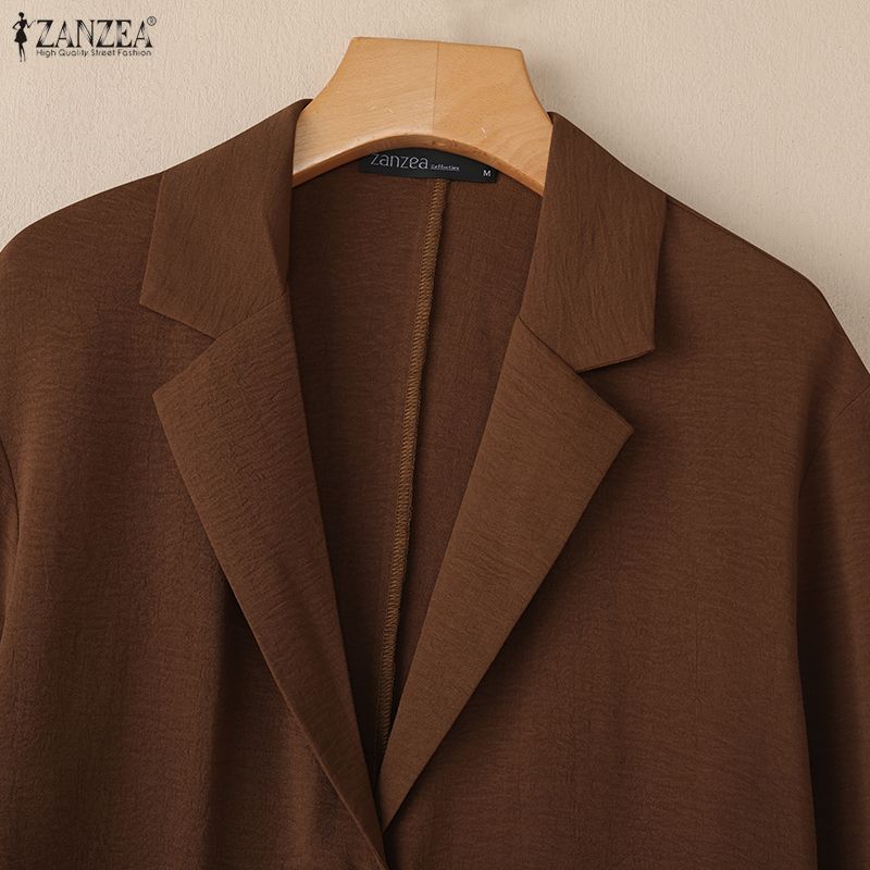 ZANZEA Women Casual Notched Lapel Loose Long Sleeve Thin Cardigan Blouse