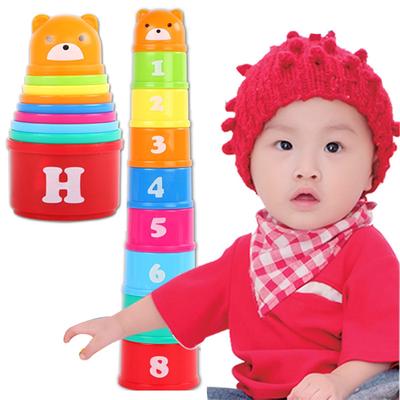 9PCS Mini Bear Stack Cup Educational Baby Toys Rainbow Color Figures Folding Tower Funny Piles Cup L
