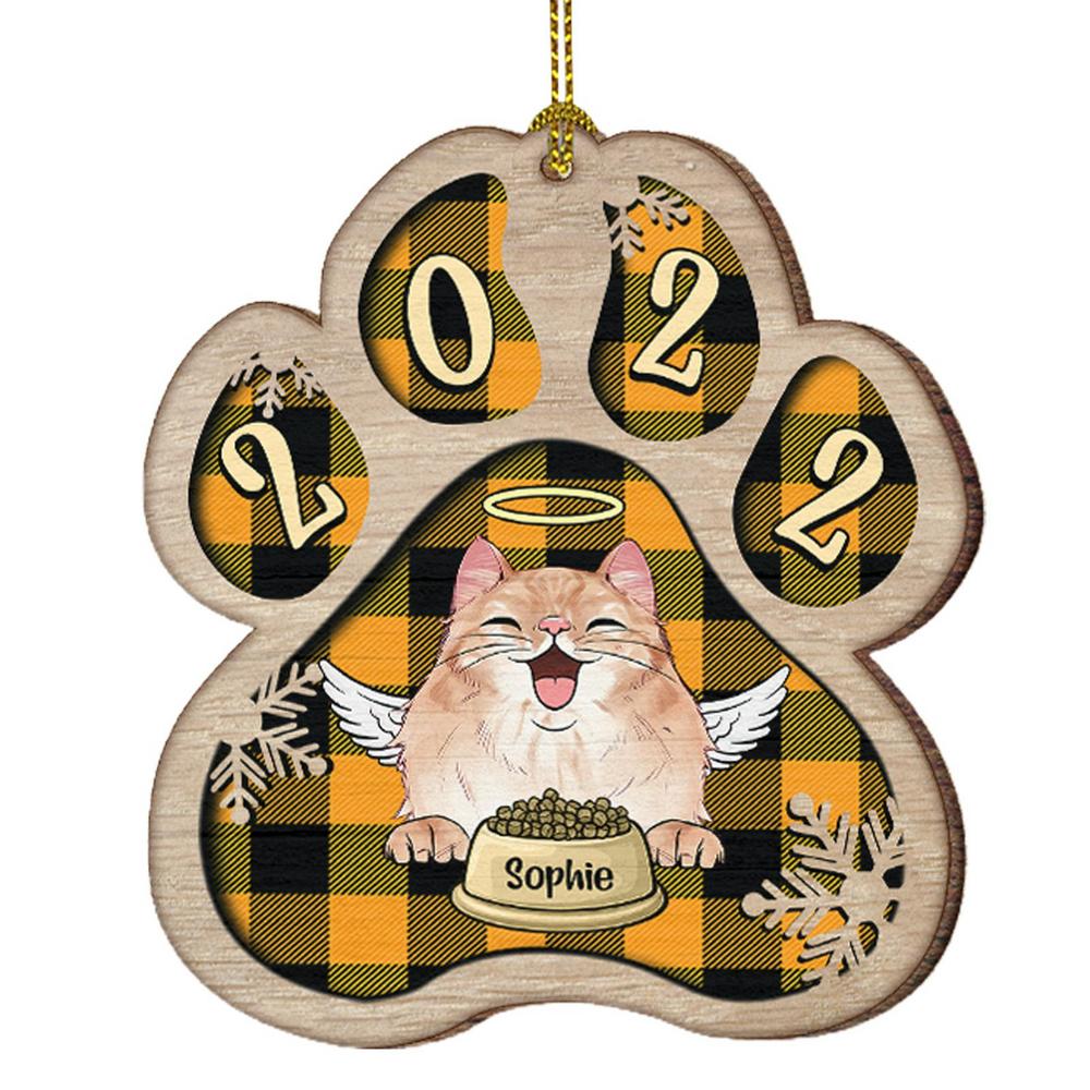 Dog Christmas Ornaments Wooden Ornaments Paw Print Buffalo Plaid Cat Dog Cutouts For DIY Craft Christmas Embellishments Decor