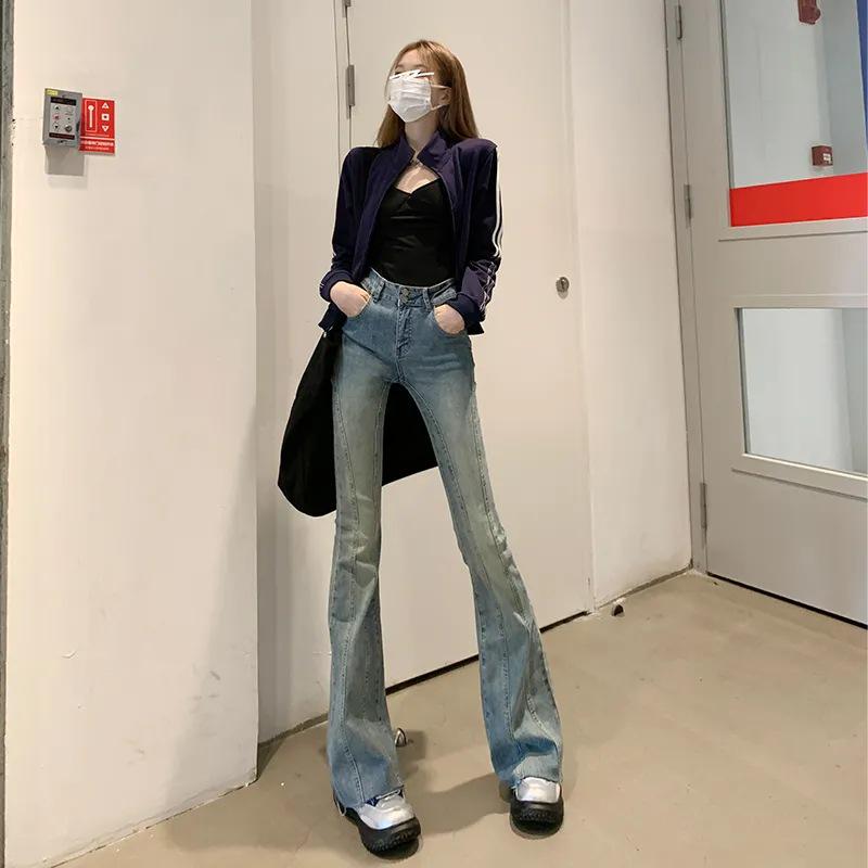 

Autumn 2025 High-Waisted Flared Elastic Jeans - Korean Design for Women S