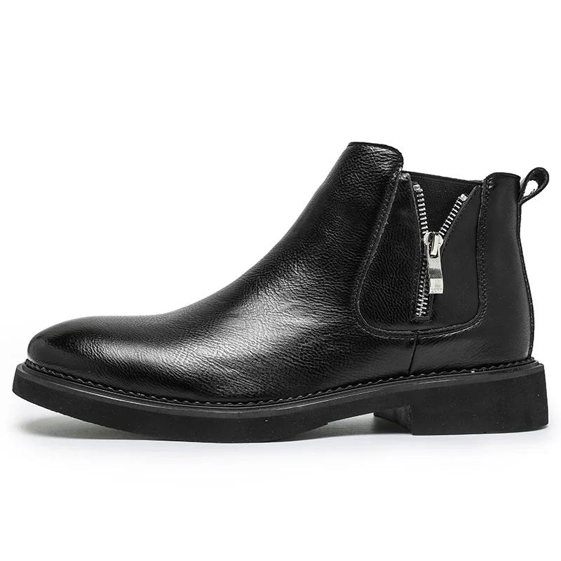 British Style Fashion Men Chelsea Boots Genuine Leather With Zippers Elegant Ankle Shoes Narrow Width For Thin Foot