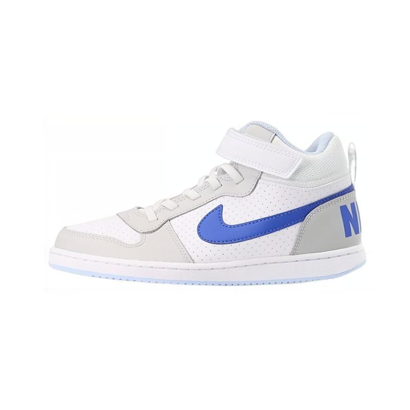 Nike Court Borough Cushioning, Wear Resistant Mid top Kids' Skateboarding Shoes White Blue Children Aged 3 7 Years Old Sneakers FB7178-141