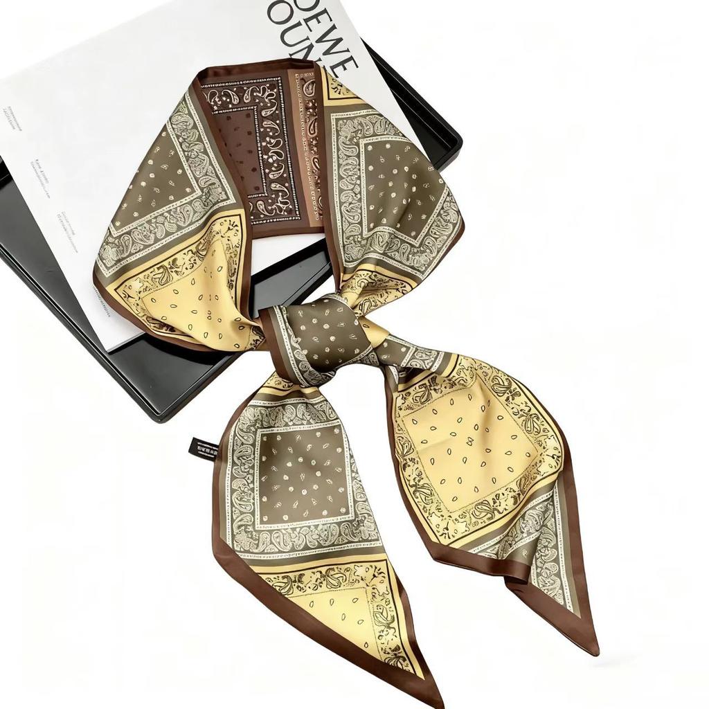 Luxury Belt Print Long Silk Scarf For Women Soft Neck Scarf Shawl Elegant Neckerchief Bandanas Paisley Print Hijab Bag Ribbon