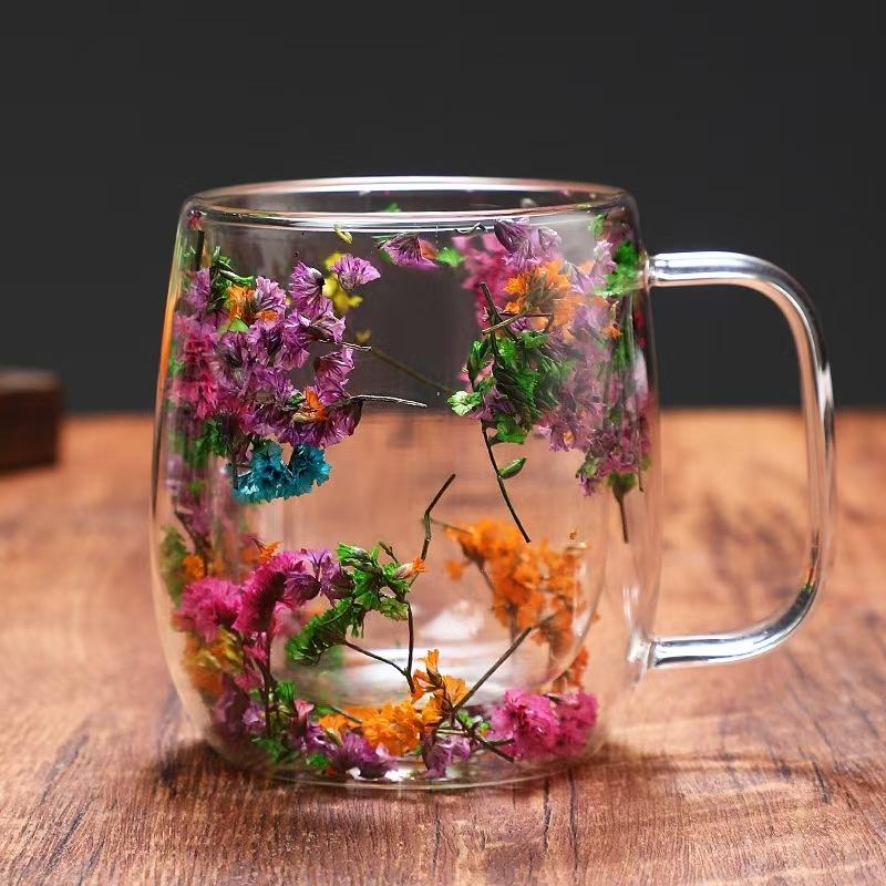Double Wall Clear Glass Coffee Mugs Clear Glass Cups with Handle 2pcs