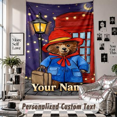 Wall Hanging Tapestry With Custom Name & Text, Paddington Decorative Tapestry For Bedroom