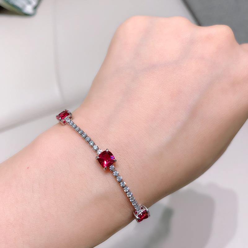 Jewelry Colored Treasure Simulation Emerald Pigeon Red Corundum Blue Spinel Bracelet Girls Gift
