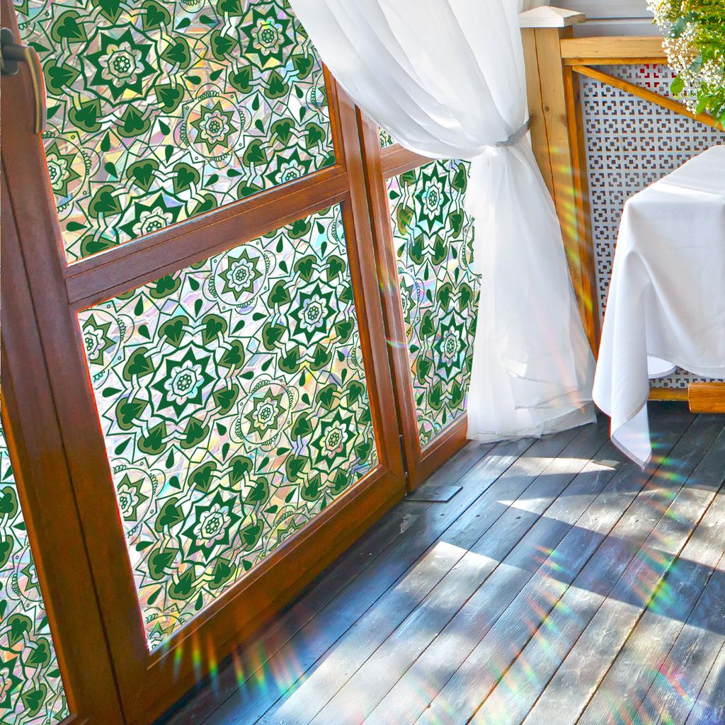 Xc3038 Fresh Green Retro Flower Vine Sunshine Colorful Static Glass Sticker Decorative Double-Sided