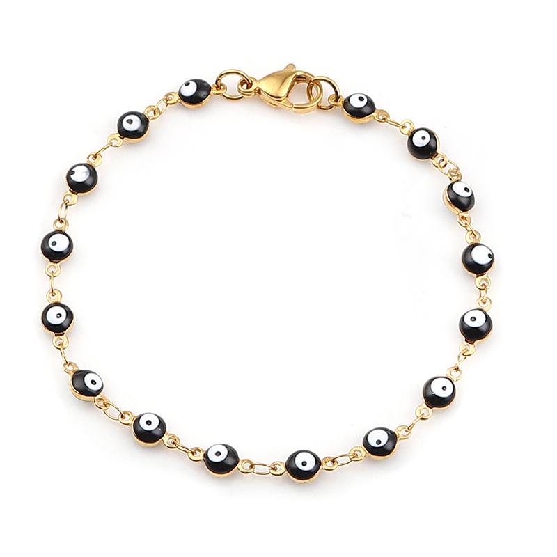 Fashion Stainless Steel Bracelets Blue Red Evil Eye Enamel Bead Bracelet For Women Jewelry Gifts 18.7cm(7 3/8") long, 1 Piece