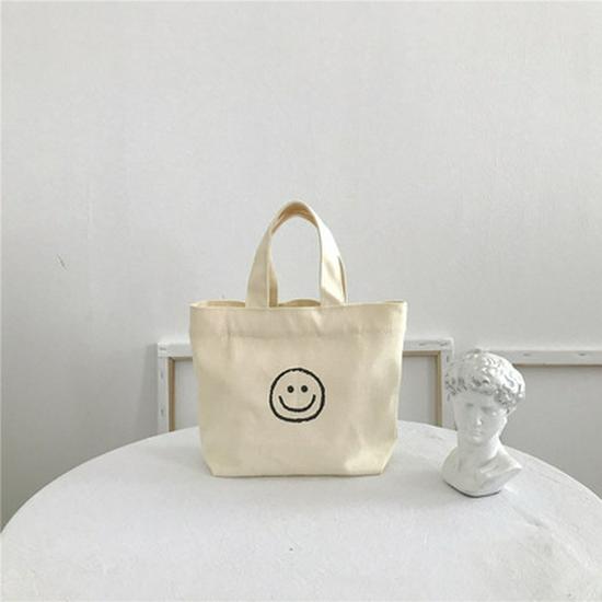 INS Style Canvas Bag - Smiling Face Student Tote with Custom Logo