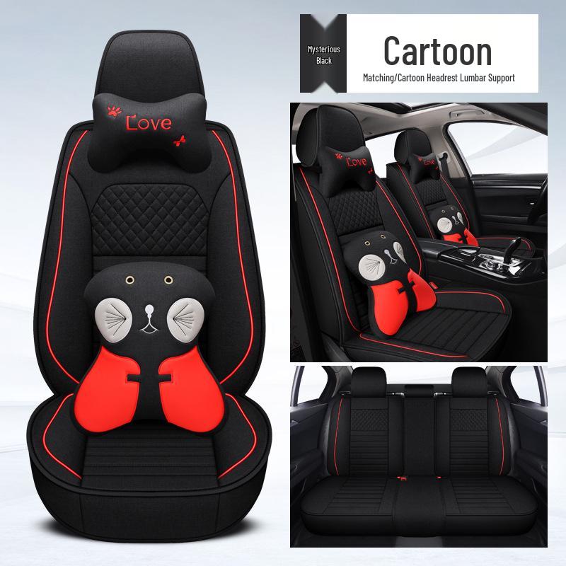 Universal Four Seasons Full Coverage Linen Seat Cushion Set for Small Cars