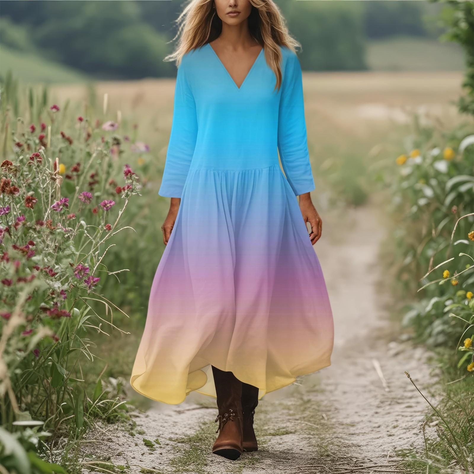 

Women s Casual And Fashionable Round-neck Long Sleeve Mid Length Dress M синій