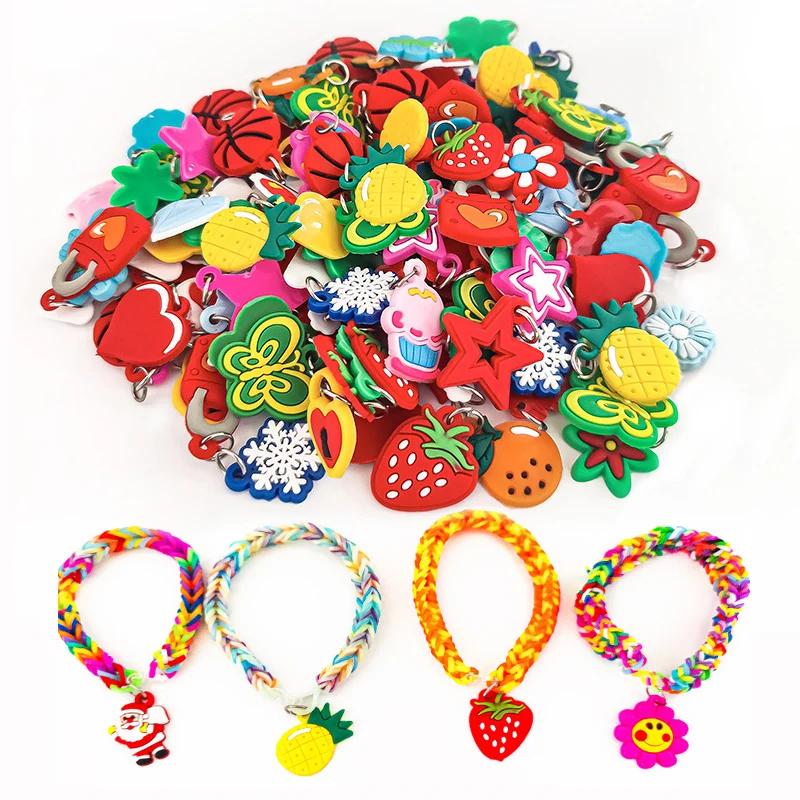 DIY Soft Glue Cartoon Colorful Animal Flower Bead Pendants Colorful Rubber Loom Band Bracelet Jewelry Making Beads Toy Beads Set