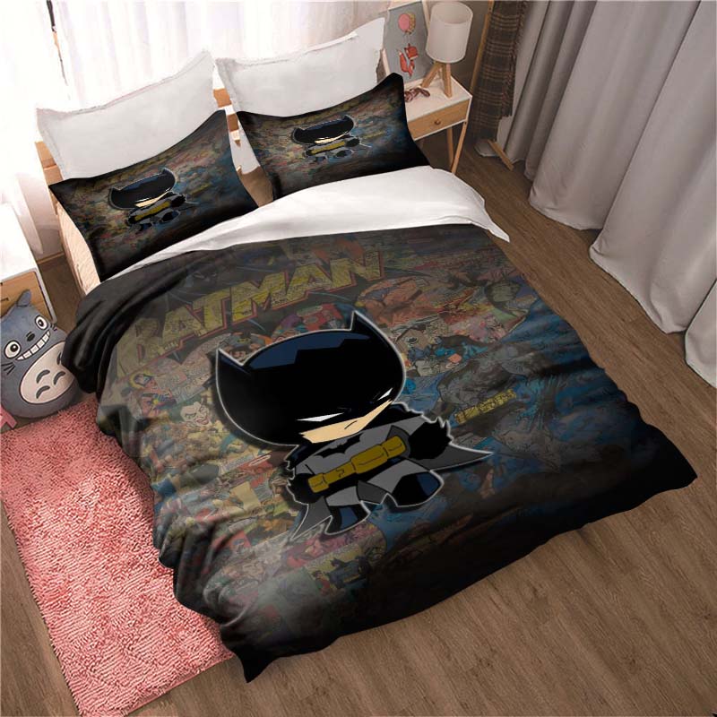 3D Printed Batman Cartoon Pattern Bedding and Duvet Cover Set, Soft and Warm Dormitory Bedding Set