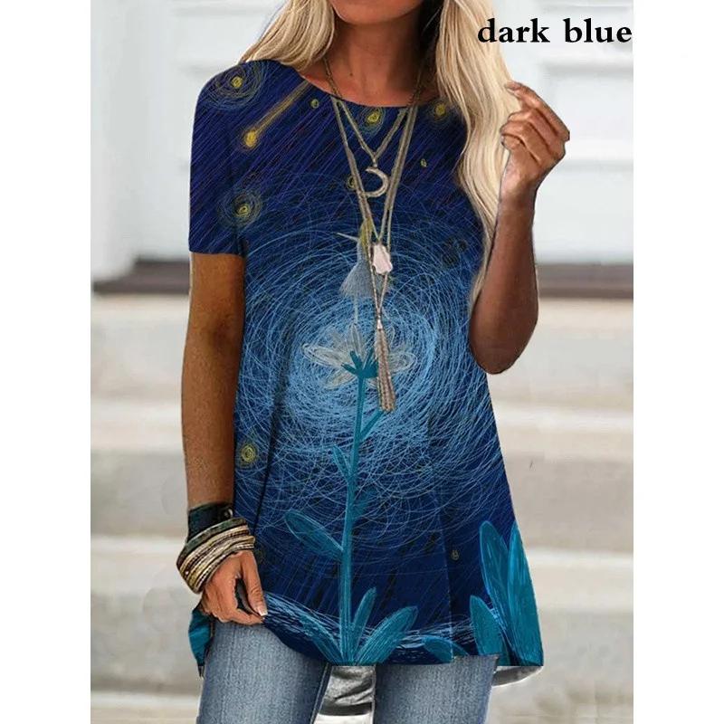 2025 Summer Women Clothing S-5XL Fashion Casual Blouse Floral Graphic Printed Short Sleeve Casual Tunic Loose O-Neck Tops