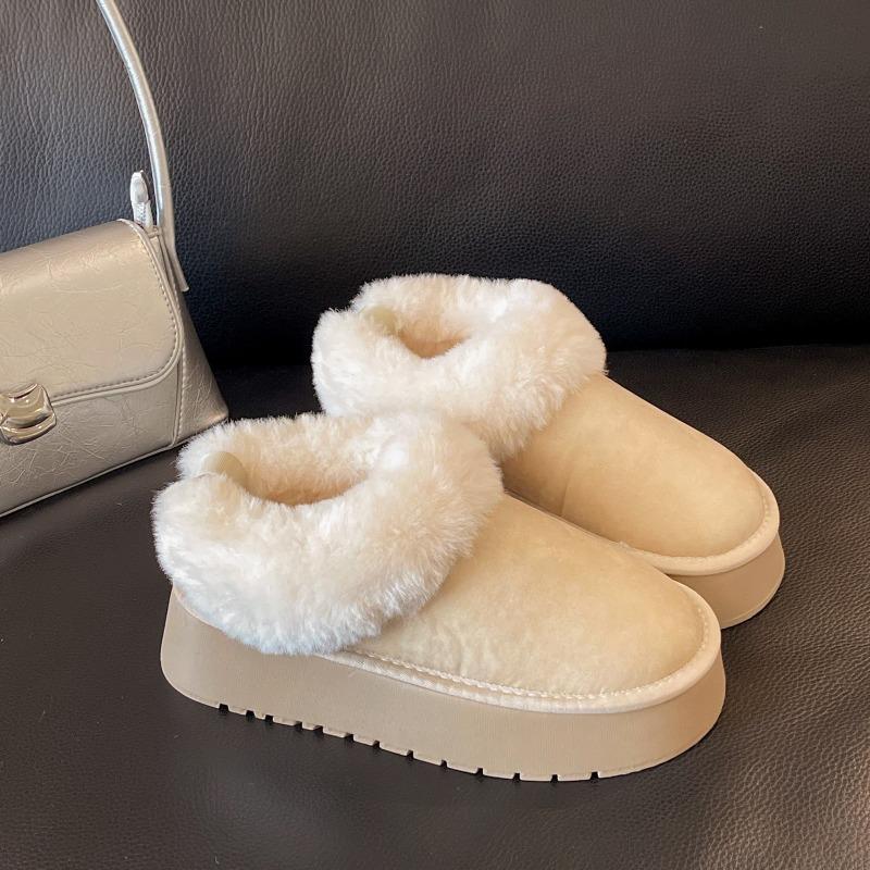 Thick-soled White Snow Boots for Women's New Winter Models, One-pedal Bread Fluffy Shoes, Velvet Warm Outer Cotton Shoes