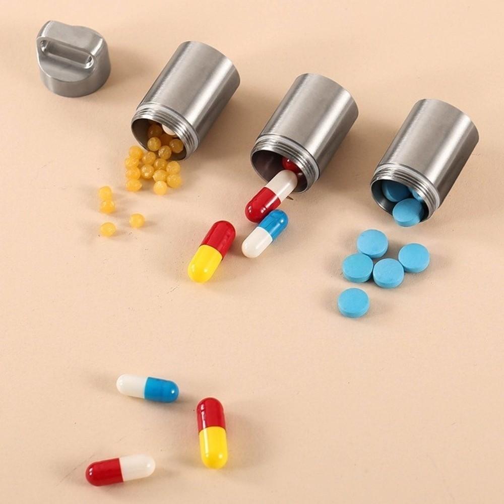 Container Mini Pill Box Stainless Steel Waterproof Pill Case Portable Tablet Container Travel