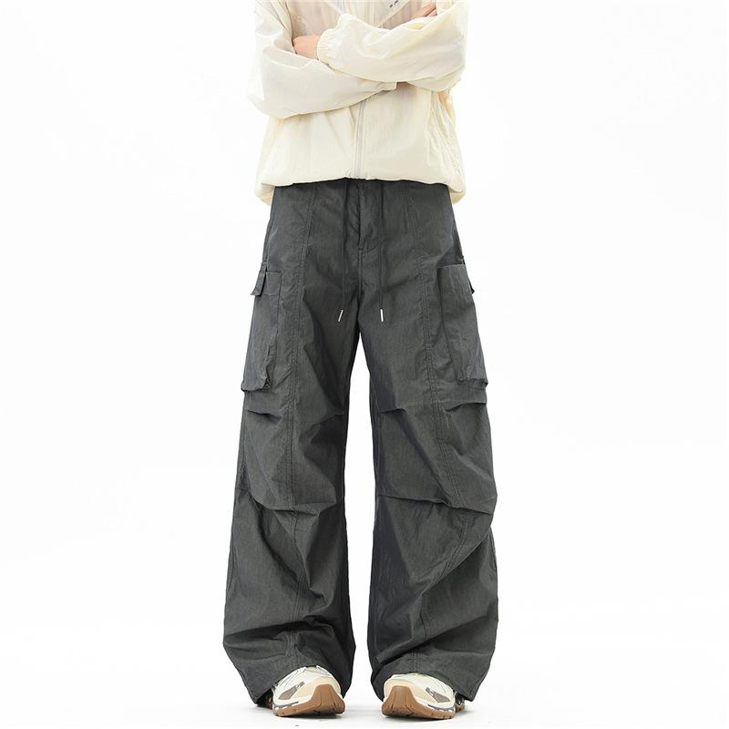 American Wide-leg Paratrooper Overalls Men's Summer Thin Loose Leisure Sports High Street Ruffian Handsome Quick-drying Charge Pants