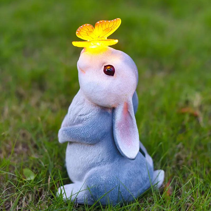 Resin Ornaments Cute Rabbit Decoration Solar Garden Lights Outdoor Garden Animals Creative Cartoon Crafts