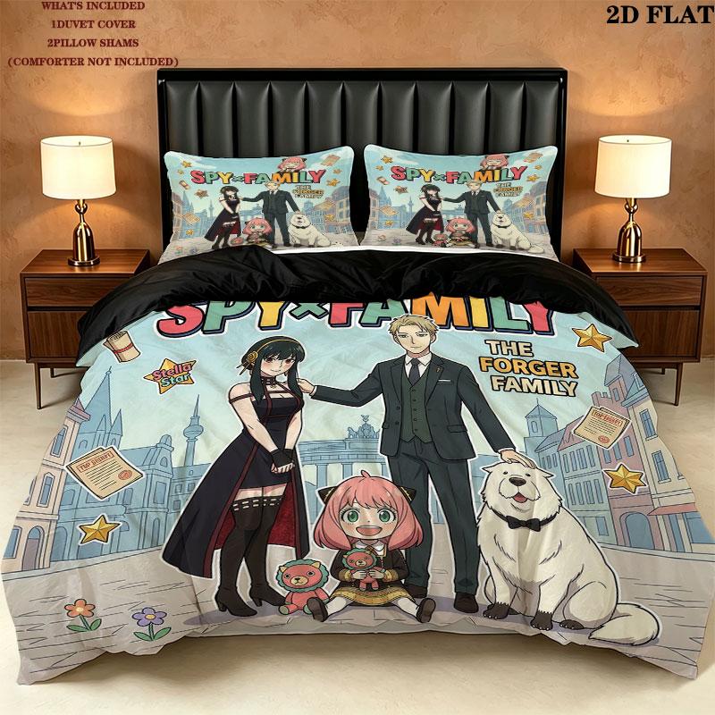 Spy Family Pattern Bedding Quilt Set Quilt Cover Pillowcase Home Birthday Gift(1 * duvet cover + 2 * pillowcase, without core)