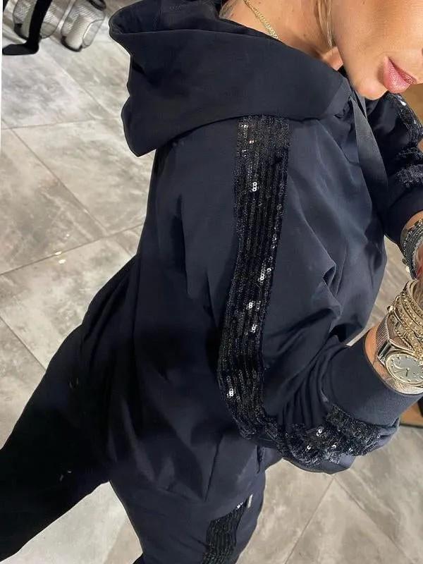 2024 Trendy Casual Sequin Pocket Sport Hoodie and Sweatpants Set