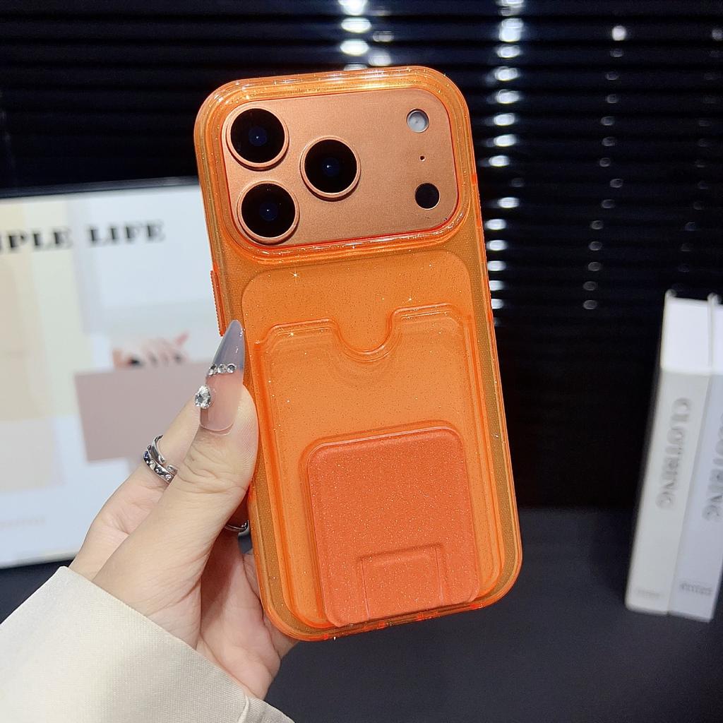 Applicable To iPhone17ProMax Glitter Card Bag, Mobile Phone Case, Apple 16Pro Bracket 15 Anti-drop Protective Case.