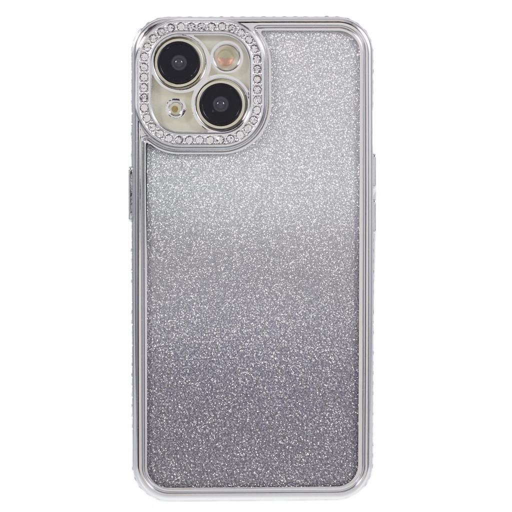 For iPhone 15 Case Gradient TPU Phone Cover with Rhinestone Lens Frame
