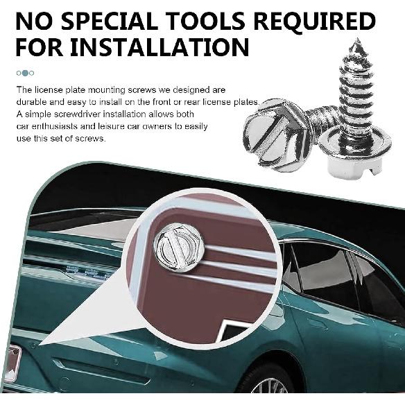 WZP 8 PCS License Plate Screw Kit, Stainless Steel Bolt Fasteners, Hexagon Head Rustproof Self Tapping Mounting Bolts, Universal for Front Rear