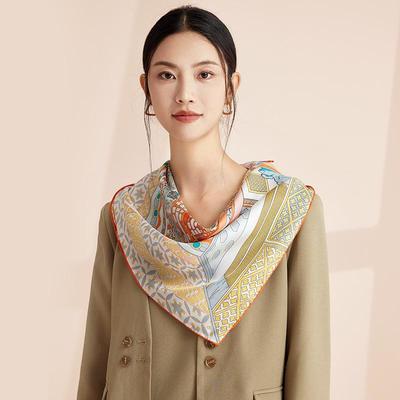 Double-Sided Pure Silk Scarf - Large Square with Multi-Color Digital Prints for Women