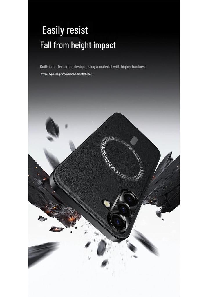 Samsung S26 Ultra Magnetische Metall-Linsenhülle mit Lederstruktur, Sturzsichere S25 Ultra A57 Schutzhülle