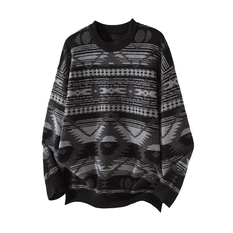 

Mu Yuan Men s Ethnic Fair Isle Wool Sweater - Autumn/Winter Jacquard Knitwear L (120-140 jin)