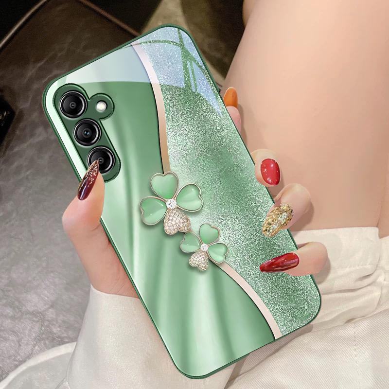 Luxury Four Leaf Clover For Samsung Galaxy A14 4G 20 30 52 20S 21S 22 A32 33 34 42 50 51 53 54 70 71 72 73 5G Glass Phone Case