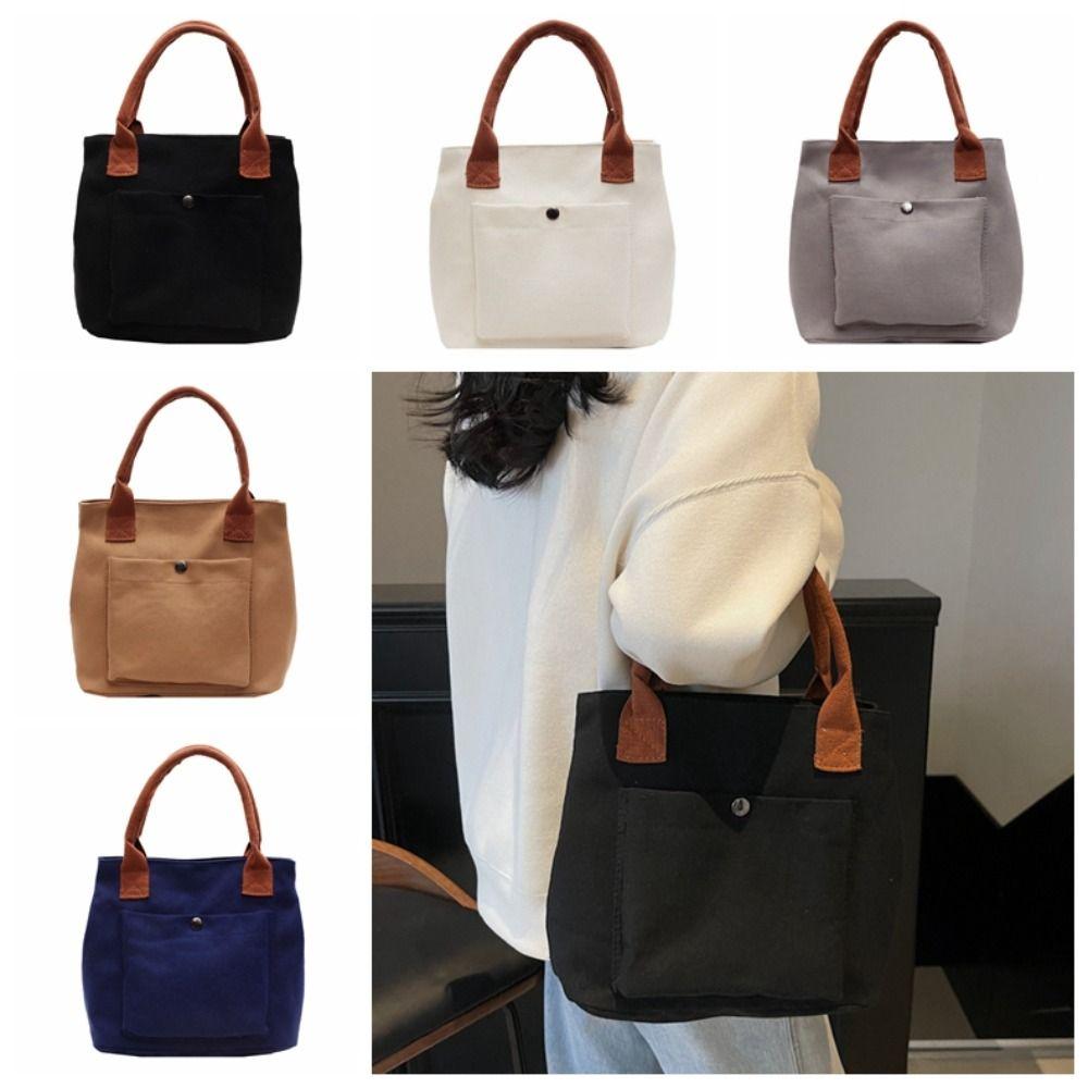 Solid Color Canvas Shoulder Bag Multiple Pockets Women Handbag Casual Oxford Tote Bag  Outdoor