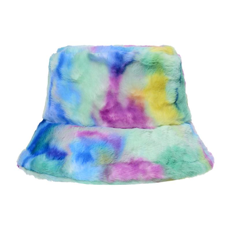 Cross-border foreign trade men's and women's fashion imitation rabbit plush fashion trend basin hat thermal hat tie-dye bucket hat autumn 