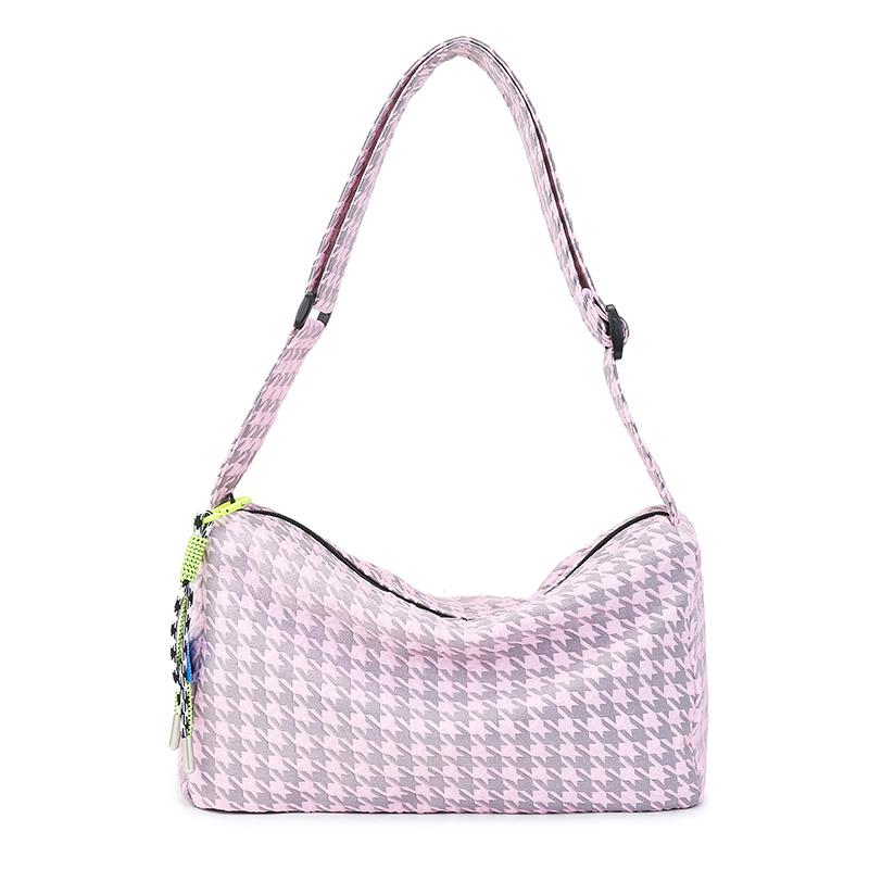 Checkered single shoulder bag, large capacity travel cross-body bag, light and casual underarm bag